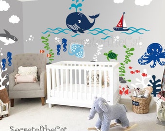 Wall Decals Nurseryl - Nursery wall decal - sea world decal - custom name - underwater decal - Wall Decal - Ocean decals - Nursery sticker