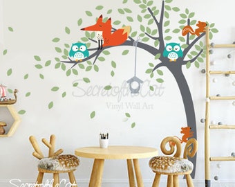 Tree with Owls Sticker- Wall Decals Nursery - Tree squirrels - Wall decal for boys and girls nursery - Baby Shower Gift-tree wall sticker