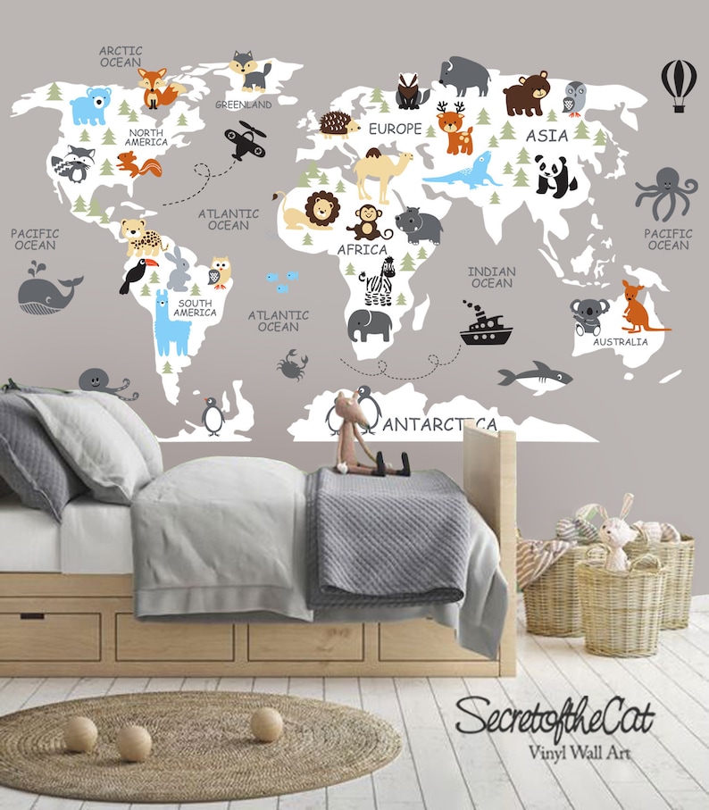 World Map Sticker Nursery Wall Decal Wall Decal Nursery Etsy