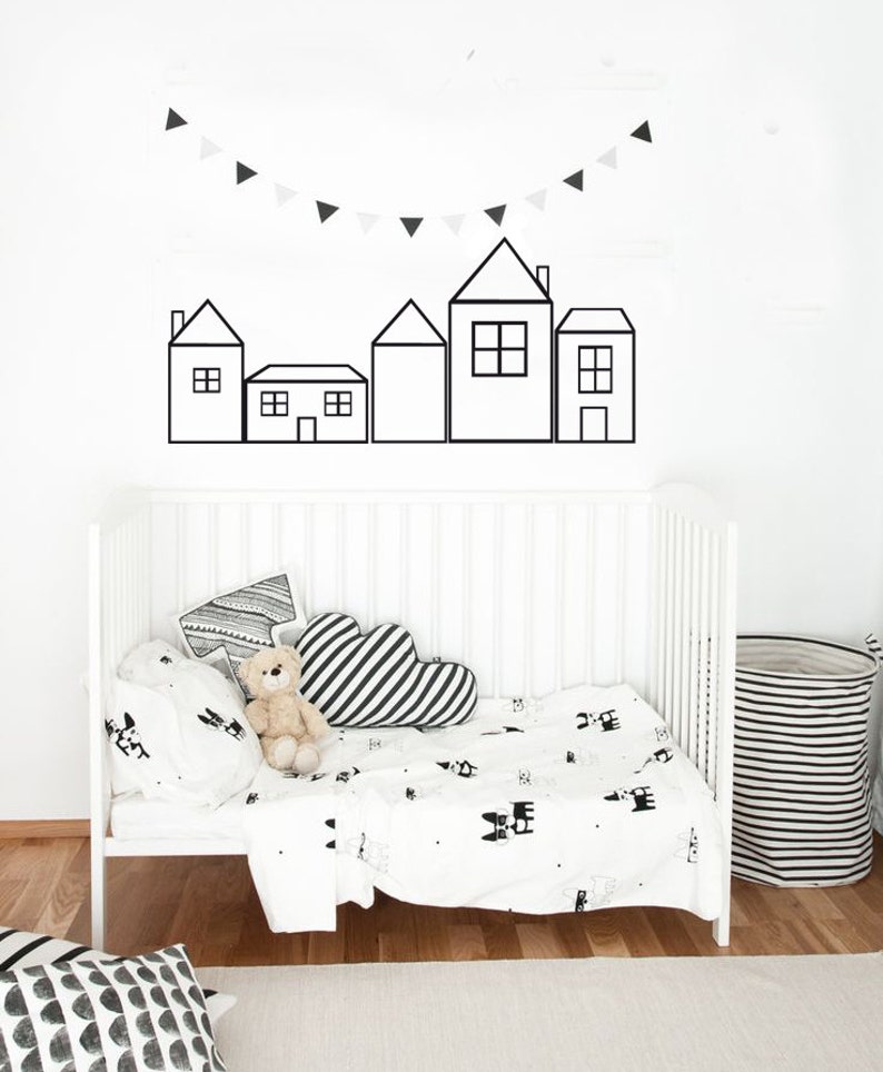 Outline Houses Decal Houses Sticker Wall Decals Nursery Etsy