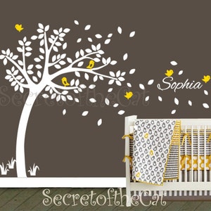 White tree Wall decal-Nursery Wall Decal-Wall Decals Nursery Nursery Decal-Tree and Name Wall Decal-Windy Tree Decal-Monogram-Nursery Decor image 1