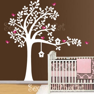 Nursery Wall Decal - Wall Decal Nursery - Tree with Birds - Large Tree Decal, white tree decal, tree wall sticker, Tree wall decal, birds
