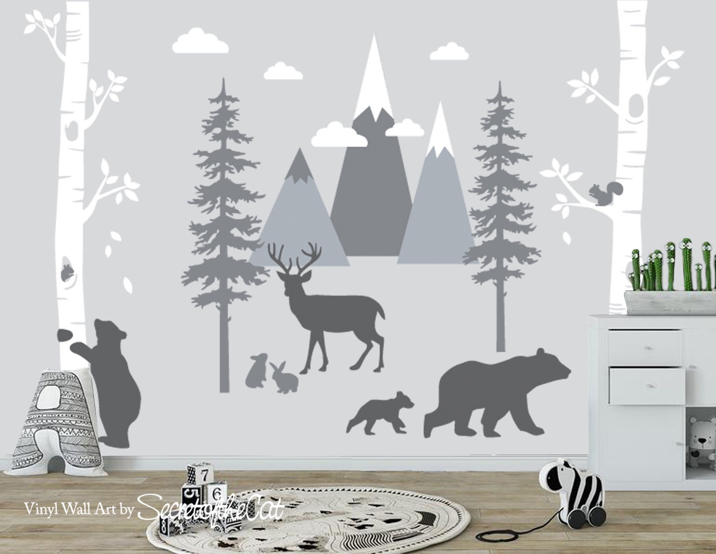 Mountain Wall Decal Woodland Wall Decal Scandinavian decal | Etsy