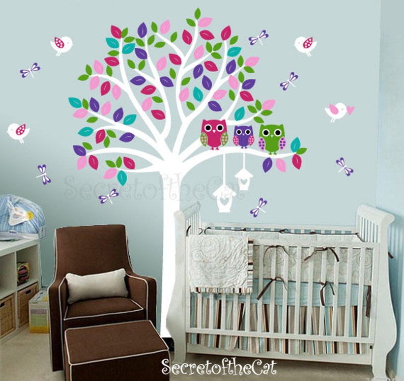 White tree Wall DecalWall Decals Nursery Owl Tree Wall Decal Etsy