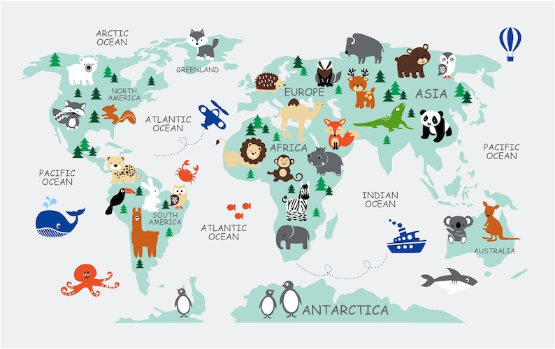 World Map Sticker Nursery Wall Decal Wall Decal Nursery Etsy