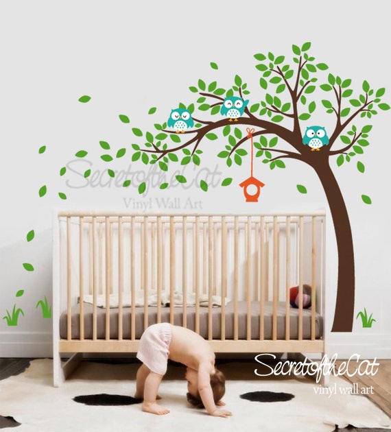 nursery wall decal wall decals nursery large tree with owls | etsy