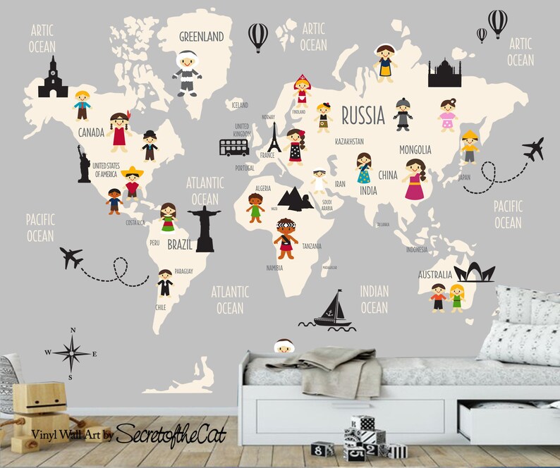 World Map Decal Nursery Wall Children Sticker