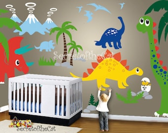 Nursery wall decal - Wall Decals Nurseryl - Dinosaurs world decal - custom name - Dinosaurs decal - Wall Decal - Dino decals - Nursery