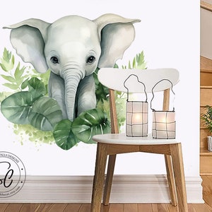 Adhesivo de pared de elefante, Adhesivos de pared de jungla, Adhesivos de pared de Safari, Decoración de habitación de jungla, Adhesivo de pared de jungla para niños, Adhesivo de pared de guardería