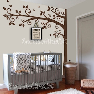 Corner Tree decal Tree Wall Decal Sticker Wall decal Swirl Tree Swirl tree decal Tree and butterflies Nursery wall decal, large tree,decals image 1