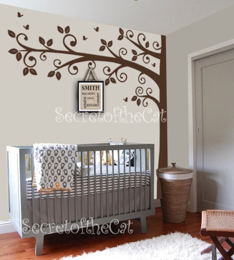 Corner Tree decal Tree Wall Decal Sticker Wall decal Swirl Tree Swirl tree decal Tree and butterflies Nursery wall decal, large tree,decals image 1