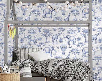 Chinoiserie Safari Wallpaper - Blue Safari Mural