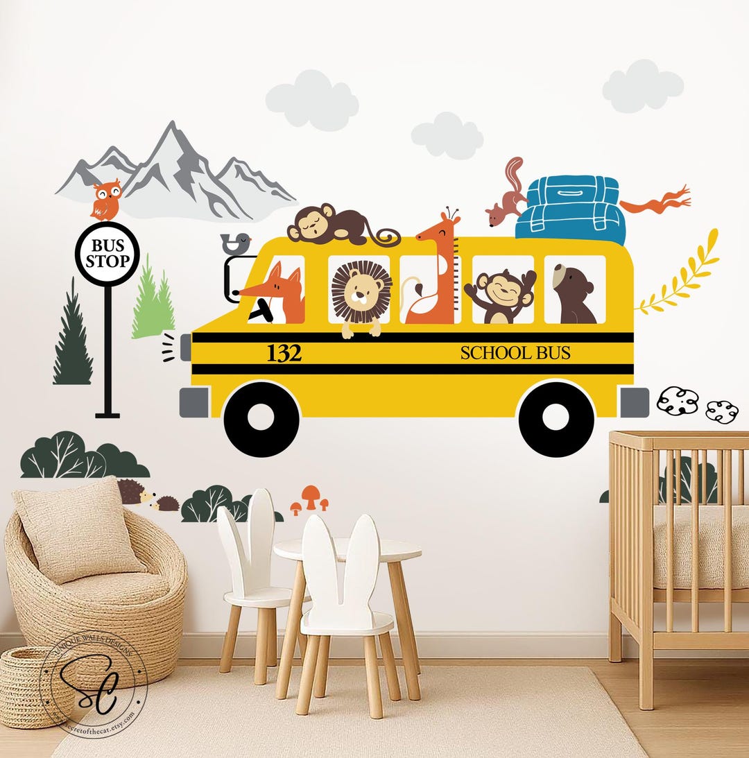 Bus Wall Decal, Baby Nursery Wall Stickers, Large Wall Decal, Woodland ...