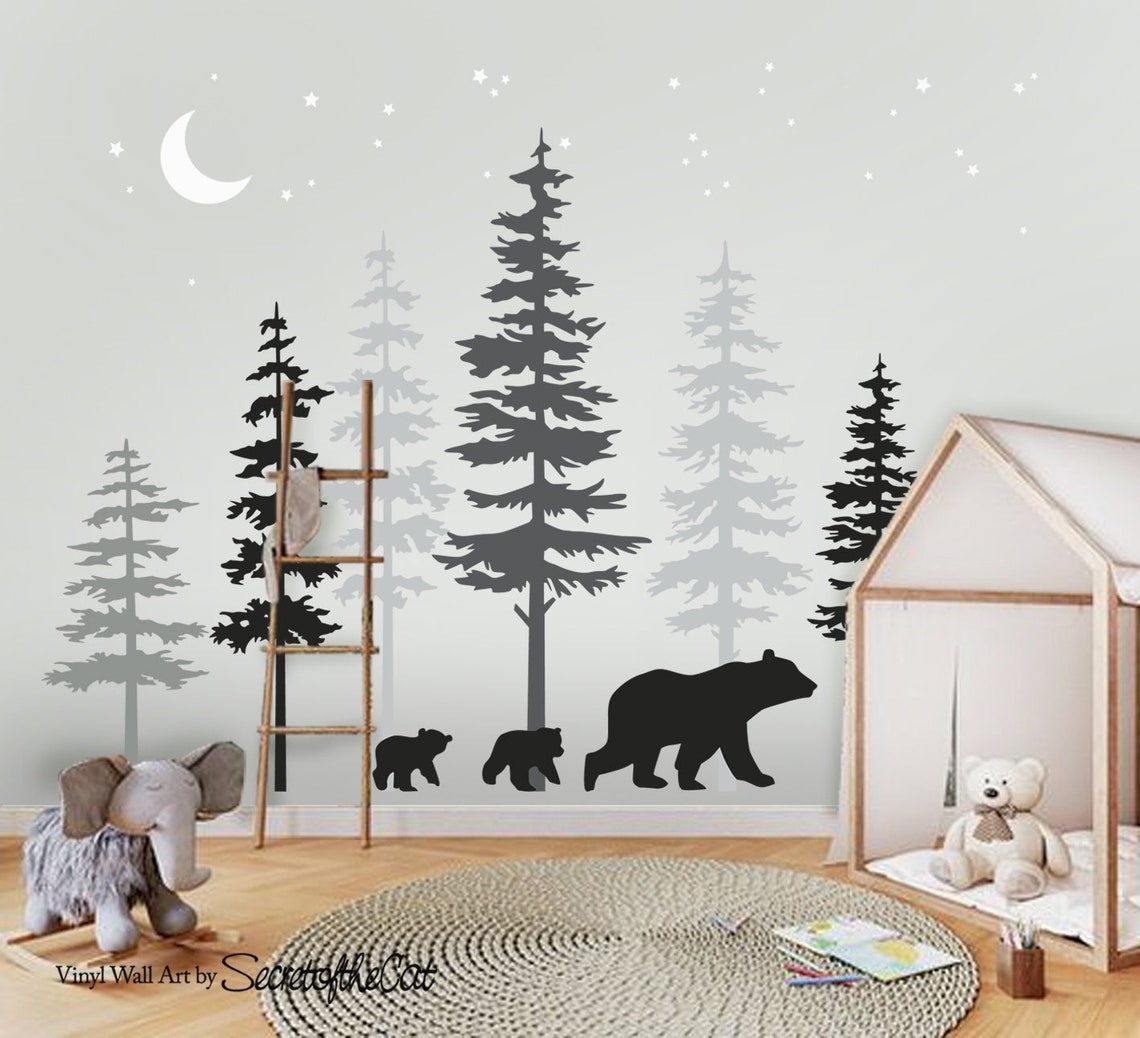 Wall Decals Nursery Pine Tree Forest Wall Decalstree Wall Etsy