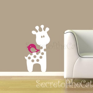 Nursery Vinyl Decal Baby Giraffe Vinyl decal Giraffe wall decal Children wall decal bird decal Baby nursery decor, giraffe sticker image 1