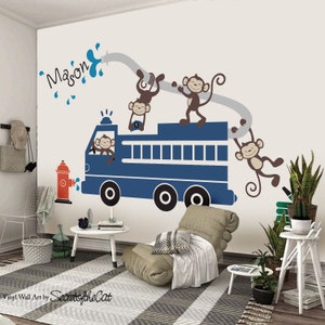 Kwekerij Muursticker Muurstickers Kwekerij Brandweerwagen Muursticker Monkeys Decals Monogram Kwekerij. Kwekerij Decor, Speelkamer decor afbeelding 3