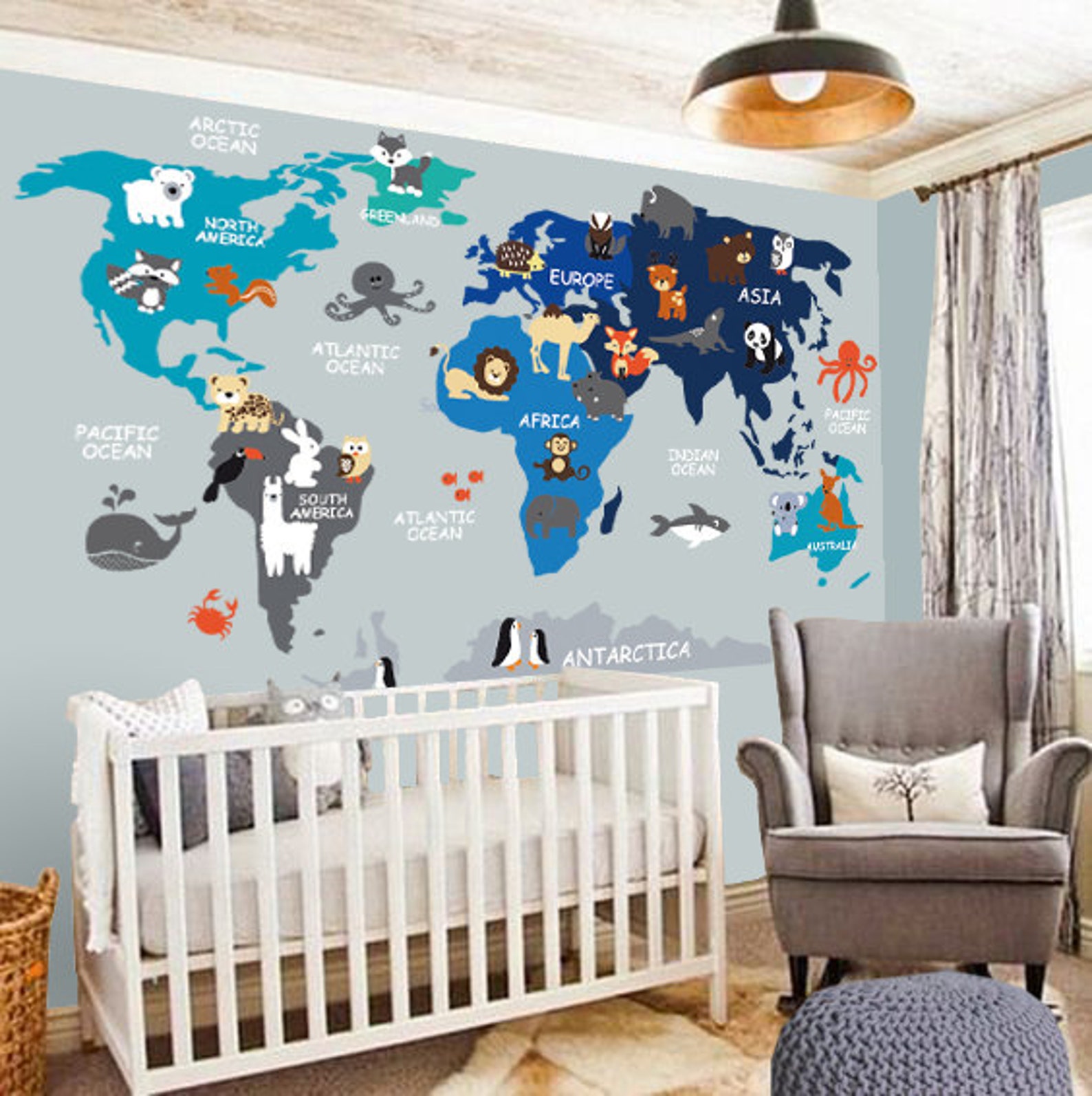 Weltkarte Kindergarten Wandtattoo Kinderzimmer Dekor | Etsy
