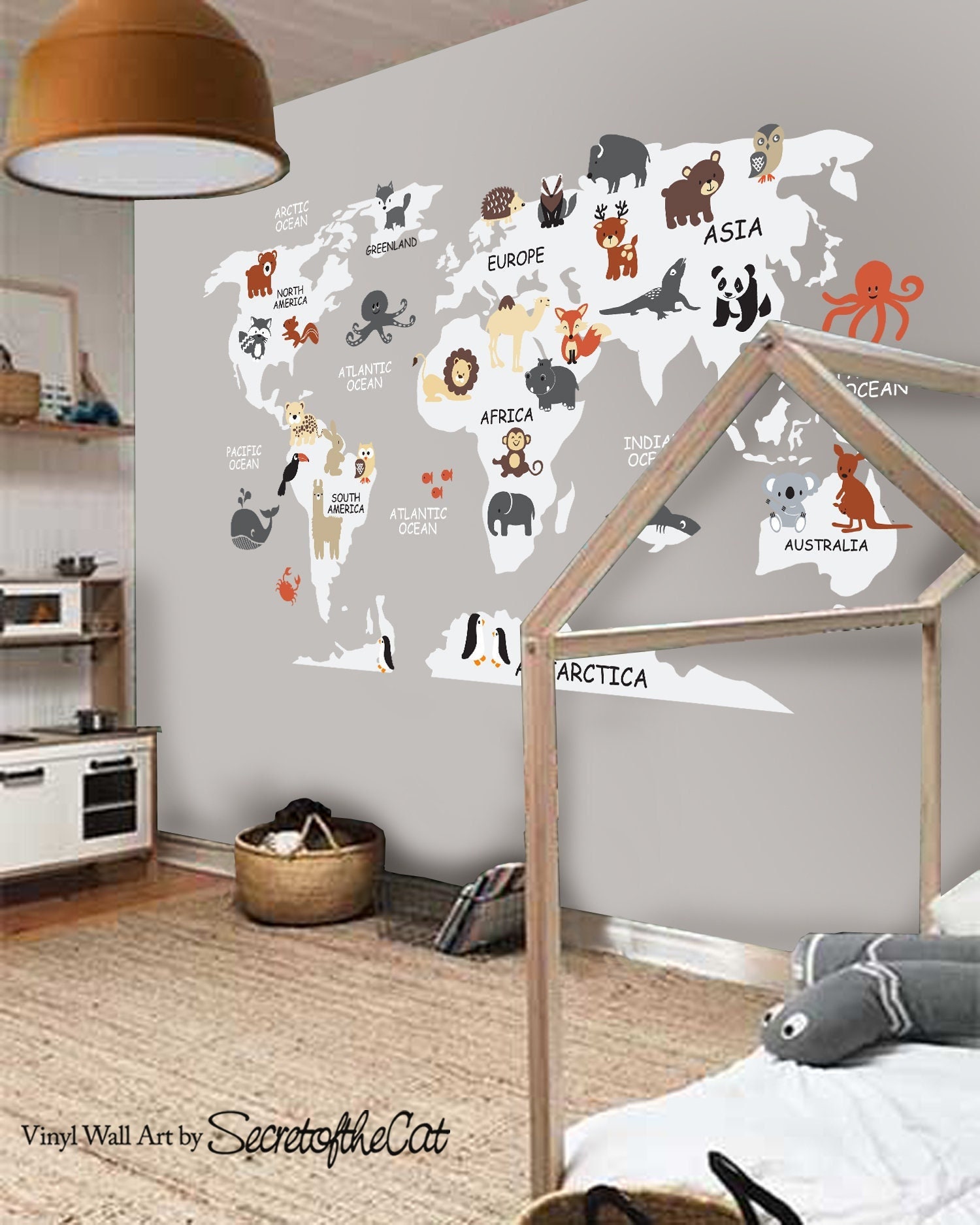World Map Vinyl Wall Decal – Animals Nursery Decor (79x46.5 Inches) - Etsy
