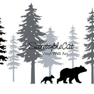 Pine Tree Forest Wall Decals with Bears, Woodland Nursery Sticker Kit in 3 Sizes, Nature Adventure Playroom, Removable Matte Vinyl Art image 2