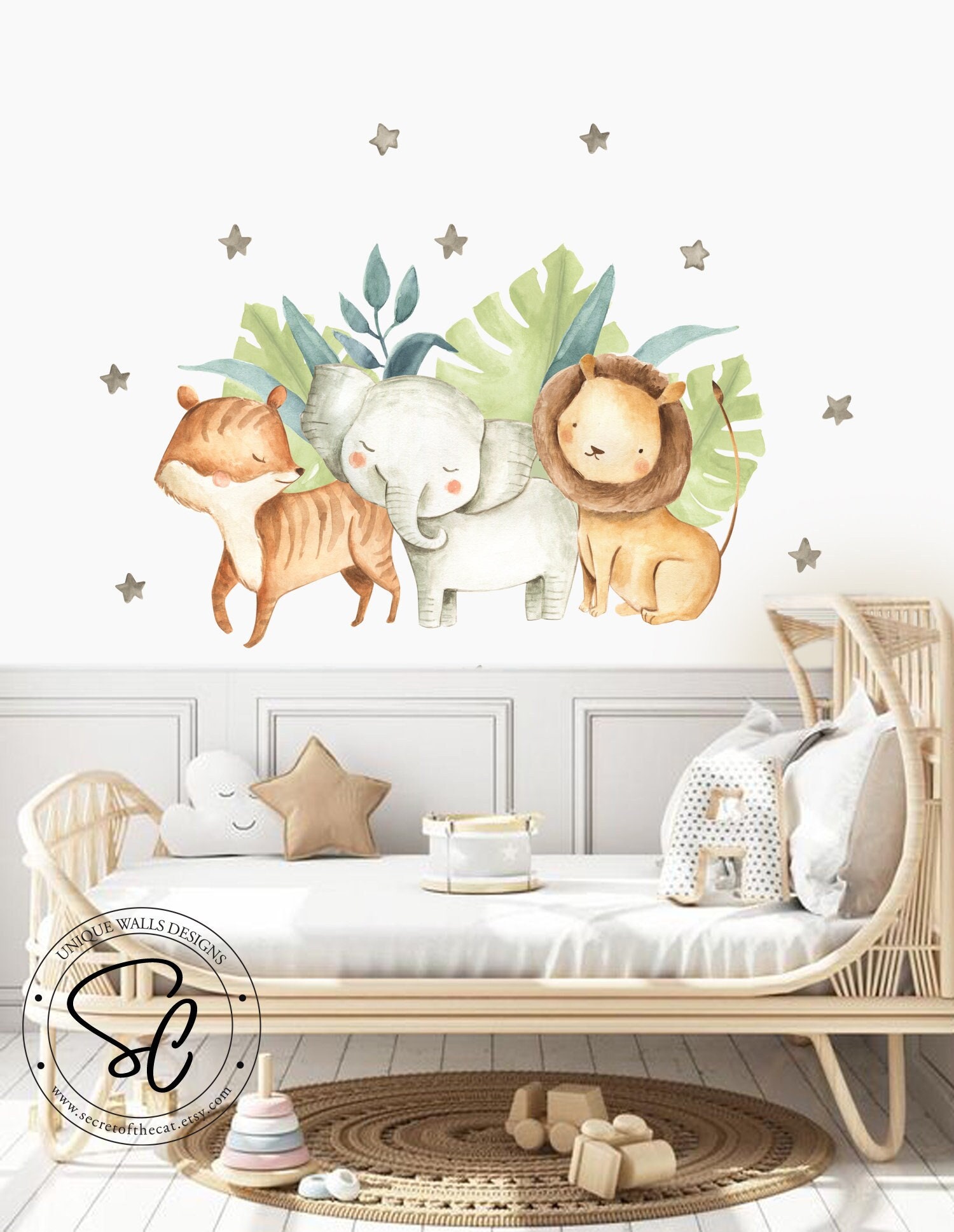 Safari Animals Wall Decals, Jungle Nursery Decor, Peel and Stick