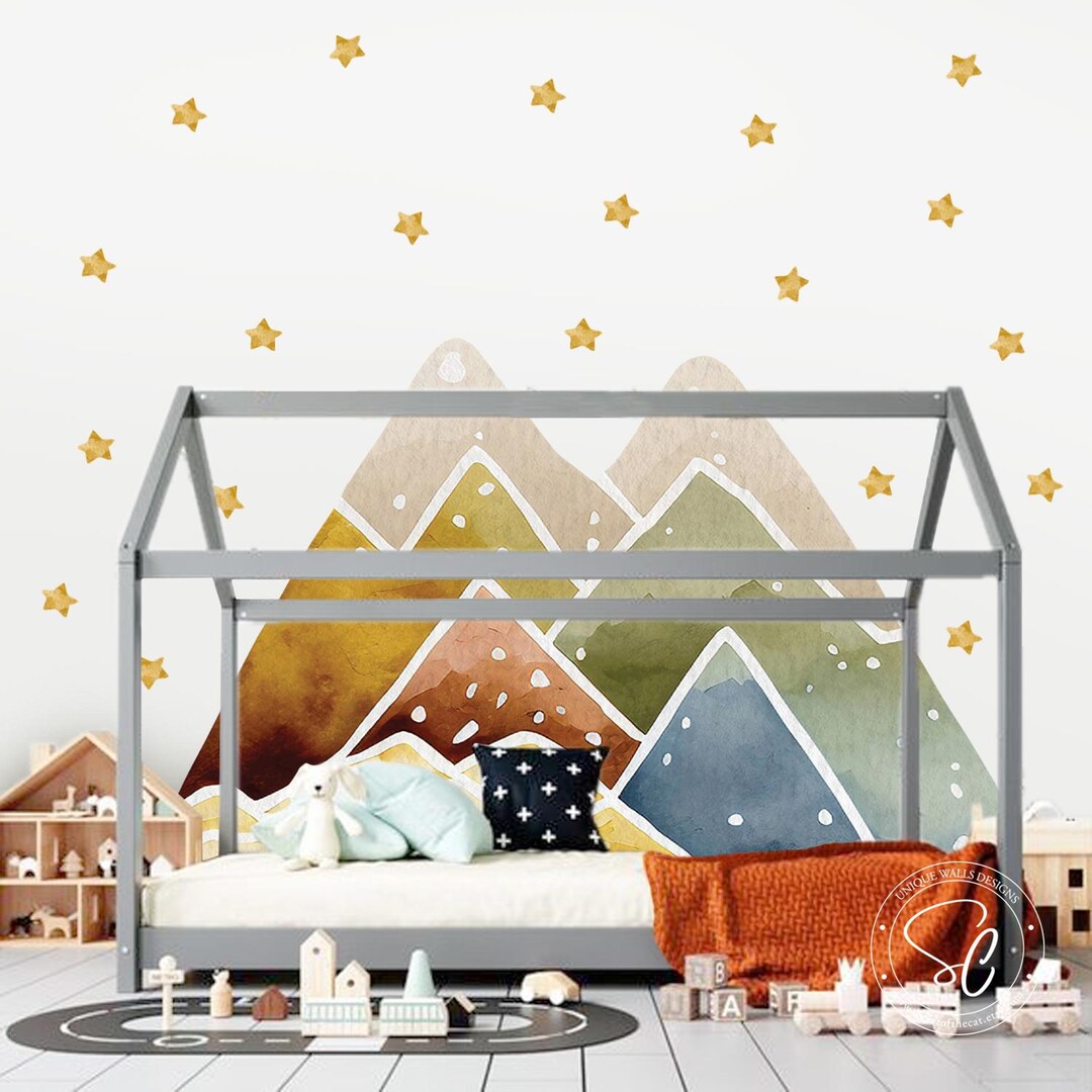 Boho Mountain Wall Decal, Peel and Stick Mural, Nursery Wall Art - Etsy