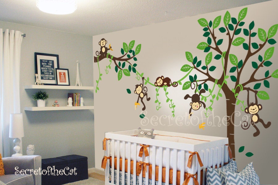 Monkey Tree Nursery Wall Decal – Safari Theme Vinyl Decor - Etsy