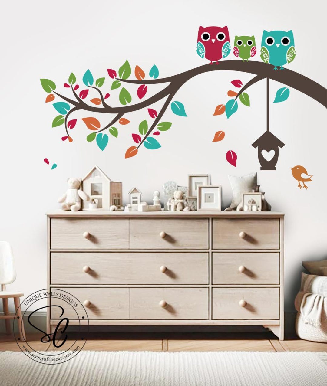 Owl Family Branch Wall Decal – Colorful Nursery Decor - Etsy
