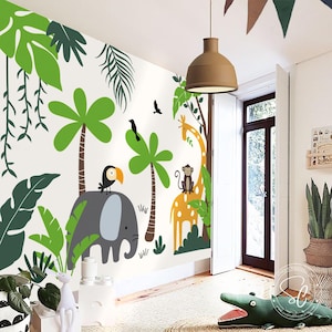 Jungle wall sticker- Jungle landscape with Animals-  Jungle Wall Decal - Kids Wall Stickers - Large Wall Decal