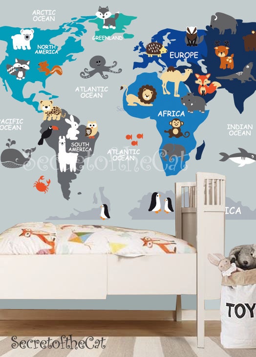 World Map Nursery Wall Decal nursery Decor Wall Decal Etsy