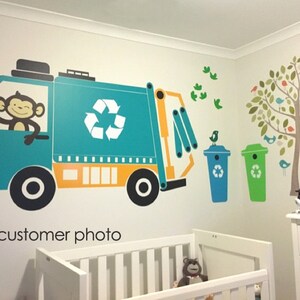 Wall Decals Nursery - Nursery Wall Decal - Garbage truck Wall Decal - Monkey Decals - Truck sticker-wall decal Truck-Truck wall decal-boys