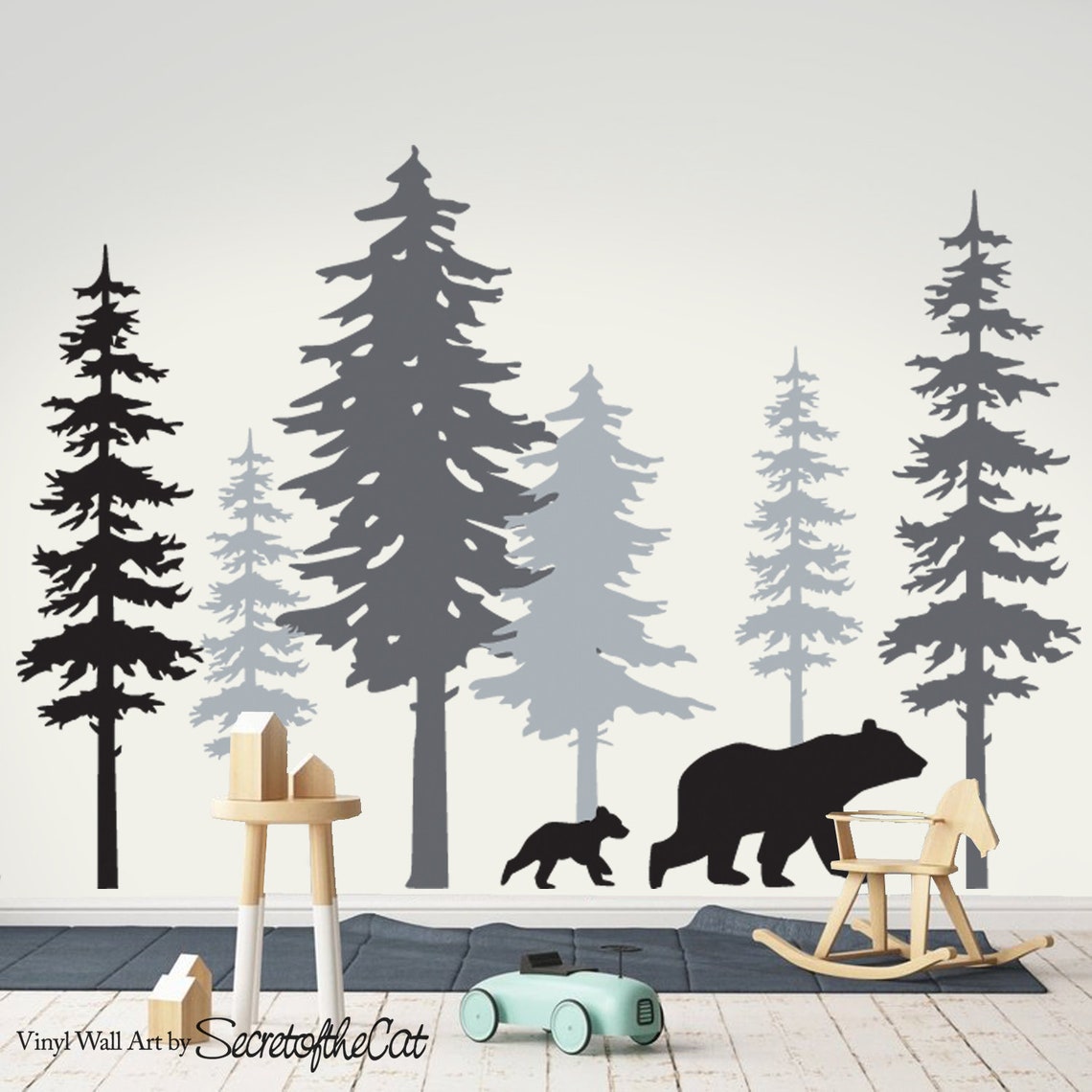 Woodland Wall Decal Pine Tree Forest Wall Decalstree Wall Etsy