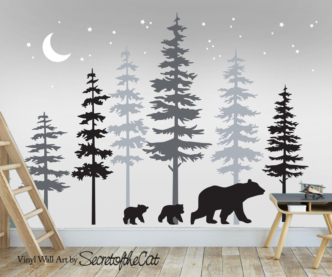 Wall Decals Nursery Pine Tree Forest Wall Decalstree Wall Etsy