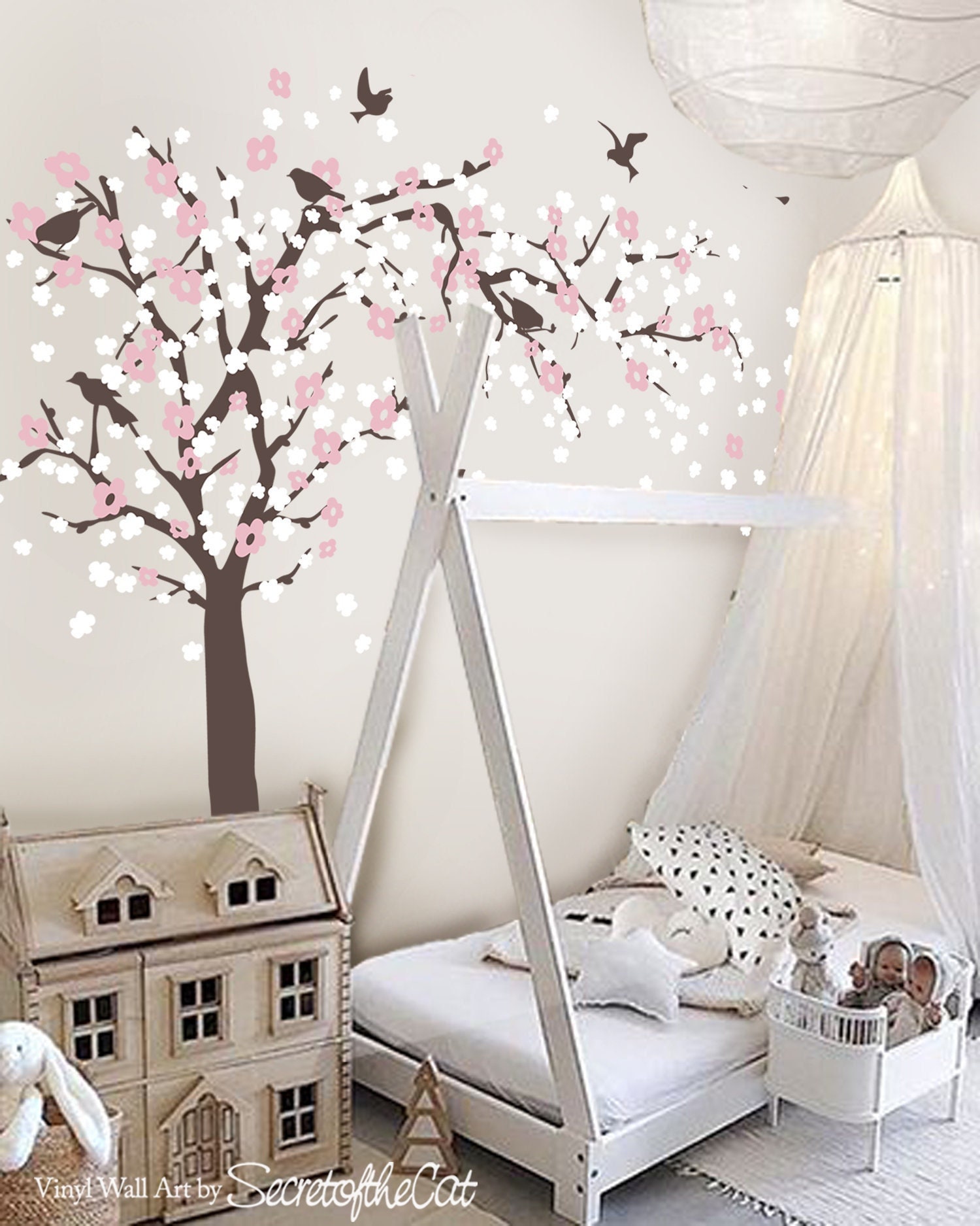 Blossom Tree Vinyl Wall Decal – Nursery Decor, Birds & Flowers - Etsy