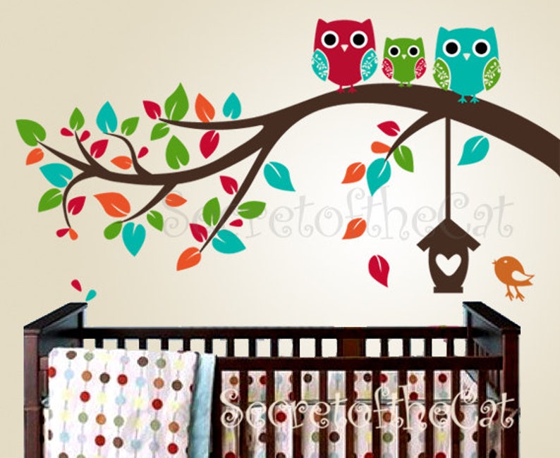 Branch with Owls decal Baby tree decal Owl Decals Branch Wall Decals Children Vinyl Wall decal Nursery image 1