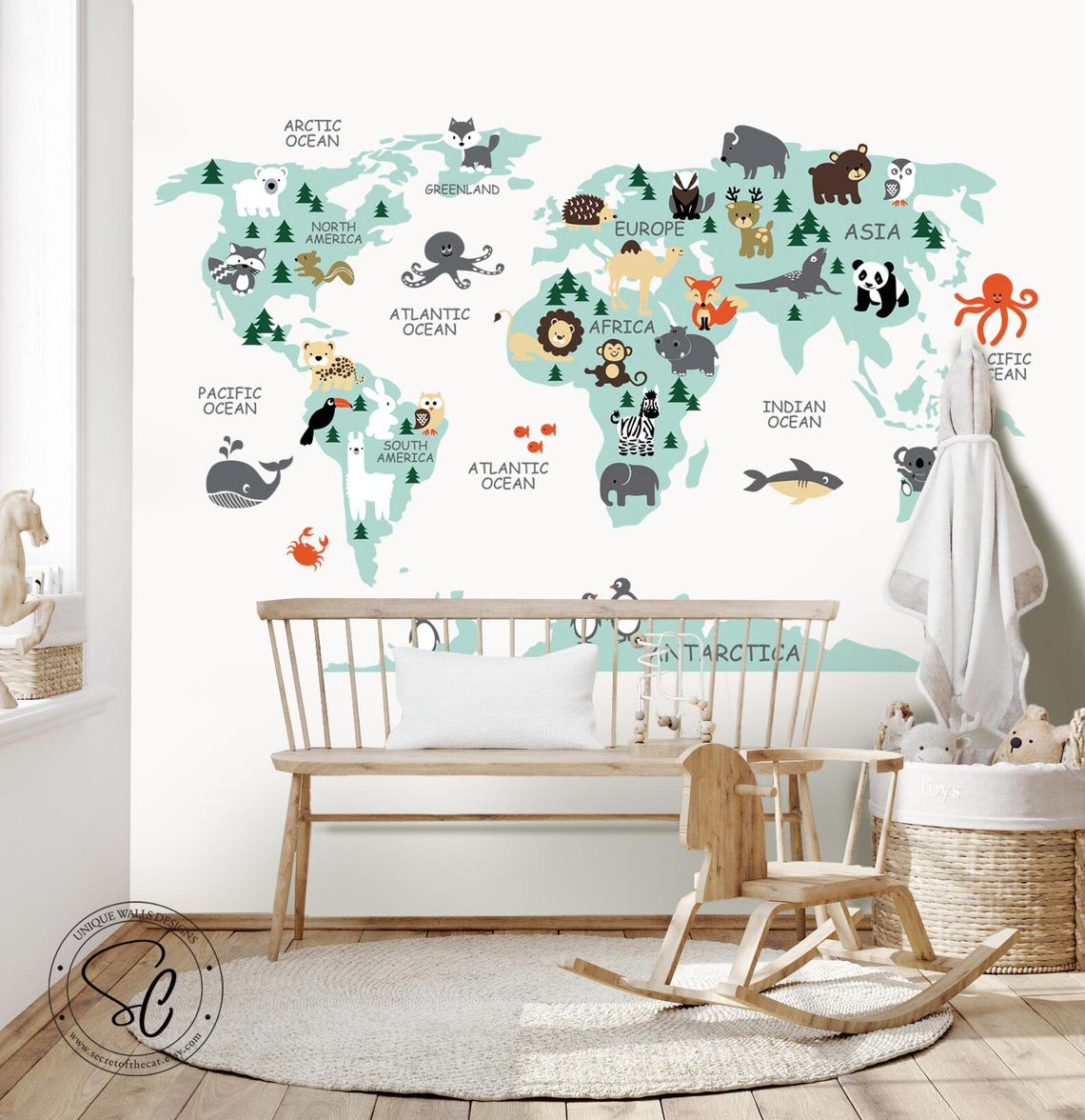 World Map Animal Vinyl Wall Decal – Nursery Decor (79x46.5”) - Etsy Canada