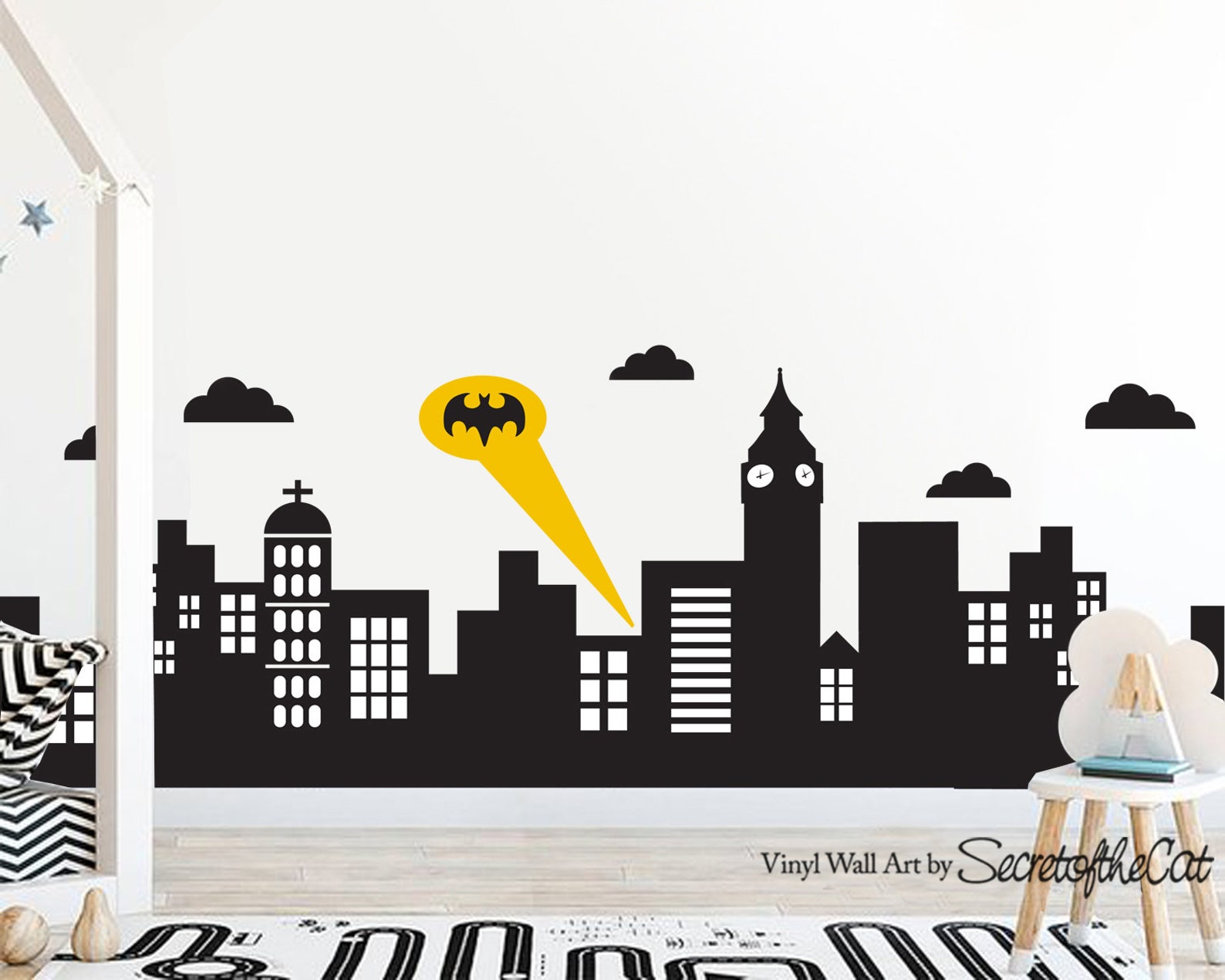 Layered City Skyline Silhouette With City Lights Wall Decal Etsy