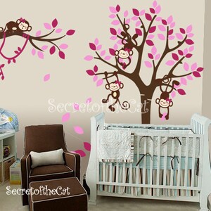 Tree and Monkeys Decals - Nursery wall decal - Wall Decals Nursery -  Baby Tree Decal - Girly Monkey Decal - Nursery - Girl decal