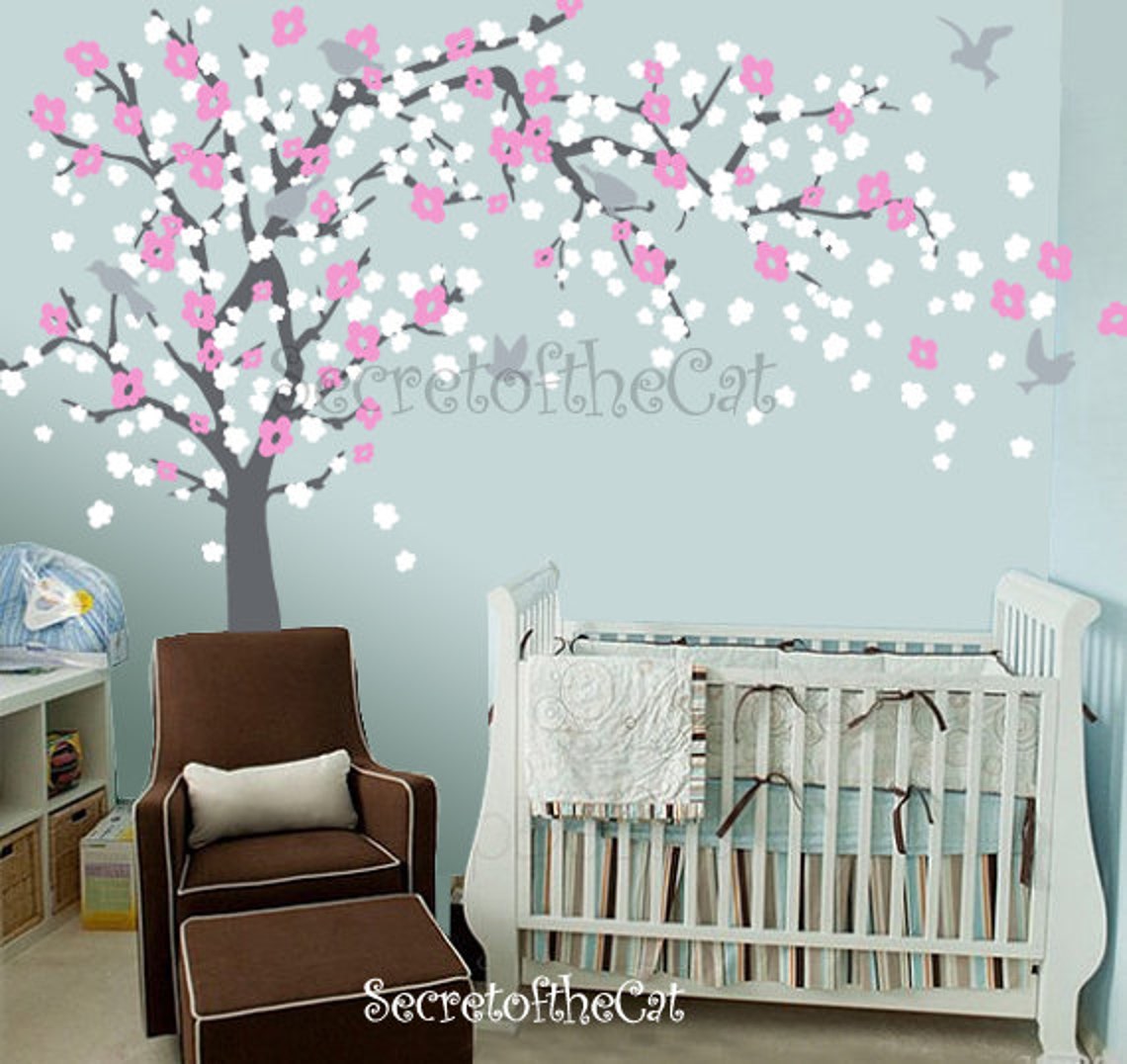 Blossom Tree Vinyl Wall Decal – Nursery Decor, Birds & Flowers - Etsy
