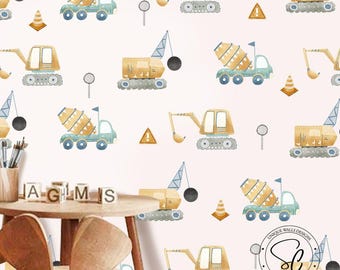 Construction Trucks Vinyl Wall Decals – Nursery Wall Decor, 44 Pieces
