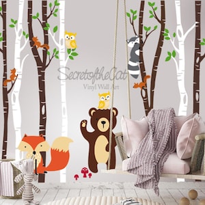 Birch Trees - Nursery Wall Decal, Wall Decals Nursery, Forest Animals, Woodland Nursery Wall Decal, Birch Tree Wall Sticker,Nursery Decor