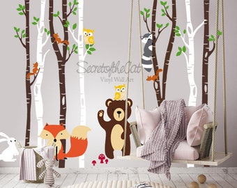 Birch Trees - Nursery Wall Decal, Wall Decals Nursery, Forest Animals, Woodland Nursery Wall Decal, Birch Tree Wall Sticker,Nursery Decor