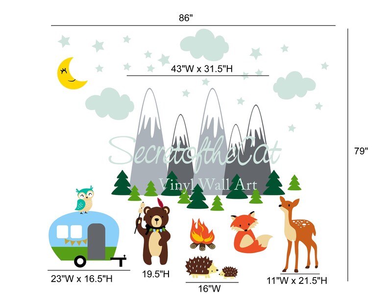 Nursery decal Wall decal Wall decal mountain Mountain Camping Woodland decal wall stickers Mountain decal Nursery wall decal