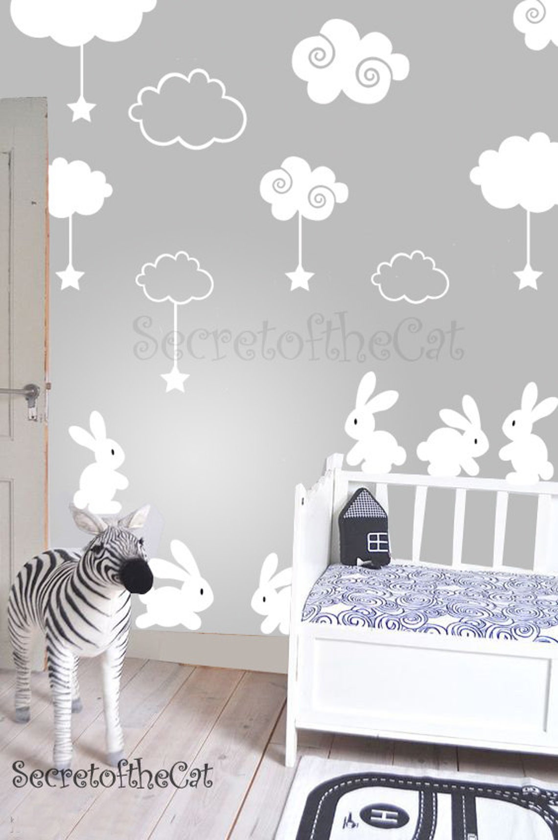 Rabbit Wall Decals Nursery Decal Rabbit Wall Sticker Etsy