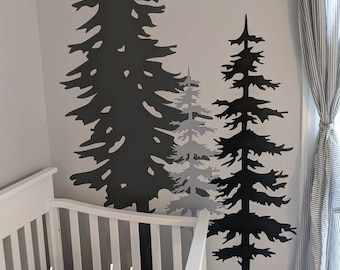 Wall Decals Nursery, Pine Tree Forest Wall Decals,Tree Wall Decals,Forest Mural, Forest Scene Decals,Children's Forest Decals ,Nursery Decor