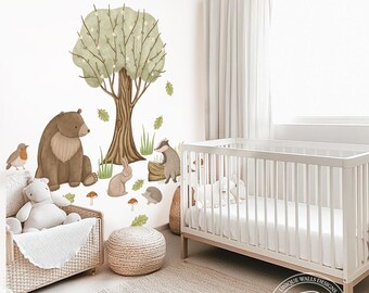 Kit de animales del bosque, vinilos decorativos de tela para pared, decoración infantil con temática de bosque, autoadhesivos.
