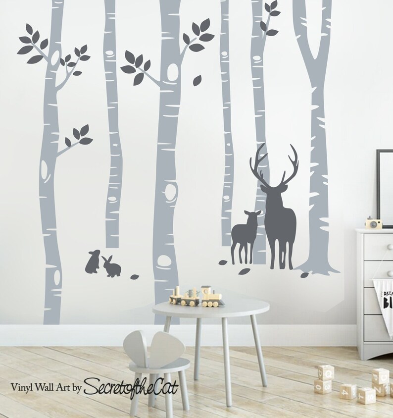 Birch Tree Birds Wall Sticker Set, Baby Nursery Wall Decals, Nursery Wall Stickers, Tree with Birds Decal, Girls Nursery, Boys Nursery image 2