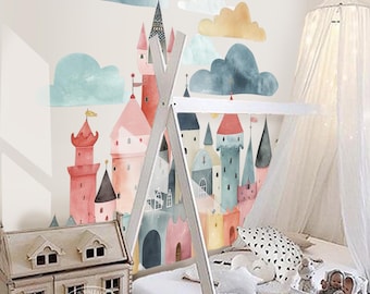 Adesivo da parete con nome del castello della principessa, decorazione per la cameretta dei bambini, 59"x59"