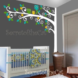 Nursery Wall Decal,Wall Decals Nursery,Corner white tree, white tree decal, Tree wall sticker, kids wall decals,tree and owls decal,stickers