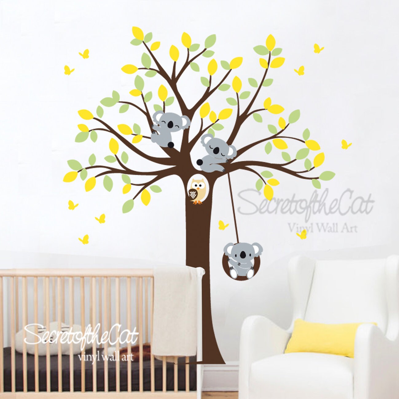 BDECOLL Wall Stickers,FamilyMon-Dad-Baby Koalas on the tree Wall decals,Kid