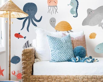 Underwater Dolphins Wall Decal - Removable Peel & Stick Wall Sticker, Waterproof Nursery Decor